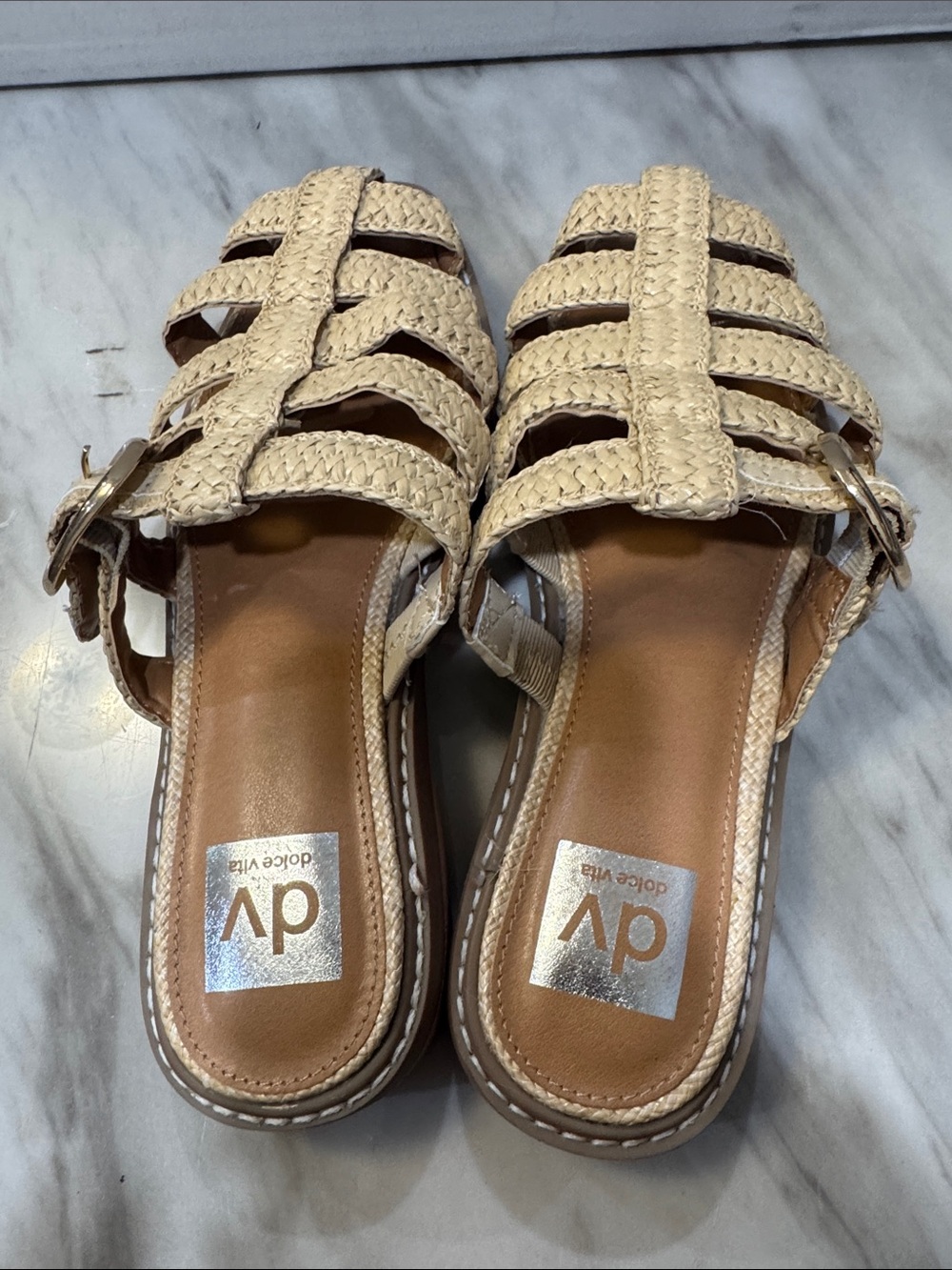 DV by Dolce Vita Natural Woven Buckle Slide Mules - Picture 4 of 10
